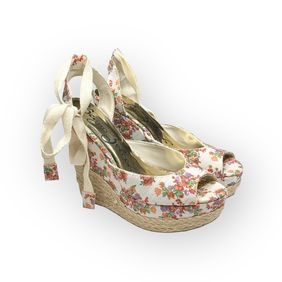new Sergio Zelcer ❀ Platform Ankle Wrap Floral Print Sandal Espadrilles ❀ Cream - Picture 10 of 16